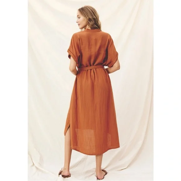 193 • Soft Rayon Blend Terracotta Belted Dolman Sleeve Dress - Picture 5 of 6